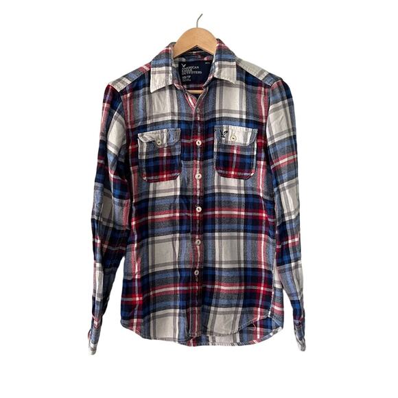 American Eagle Men's XS Flannel Athletic Fit Blue Red Plaid - Picture 1 of 4